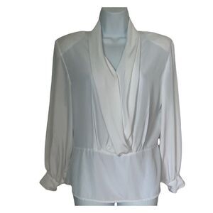 Sonya Ratan for San Andre Vintage White Sheer Spring Career Office Blouse sz 12P